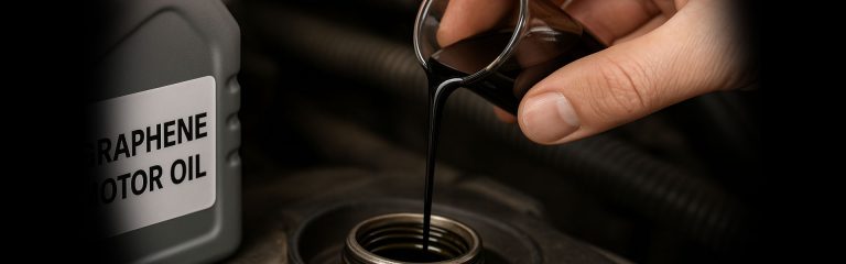 دست فردی که دارد محلول گرافن را به خودرو اضافه می کند.